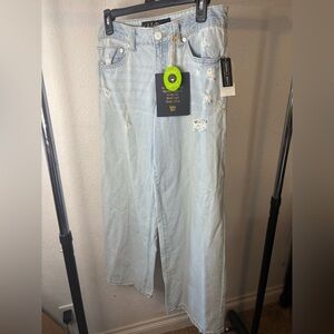 Indigo Rein Low Rise Wide Leg Jeans – Light Wash Distressed – Organic Cotton NWT